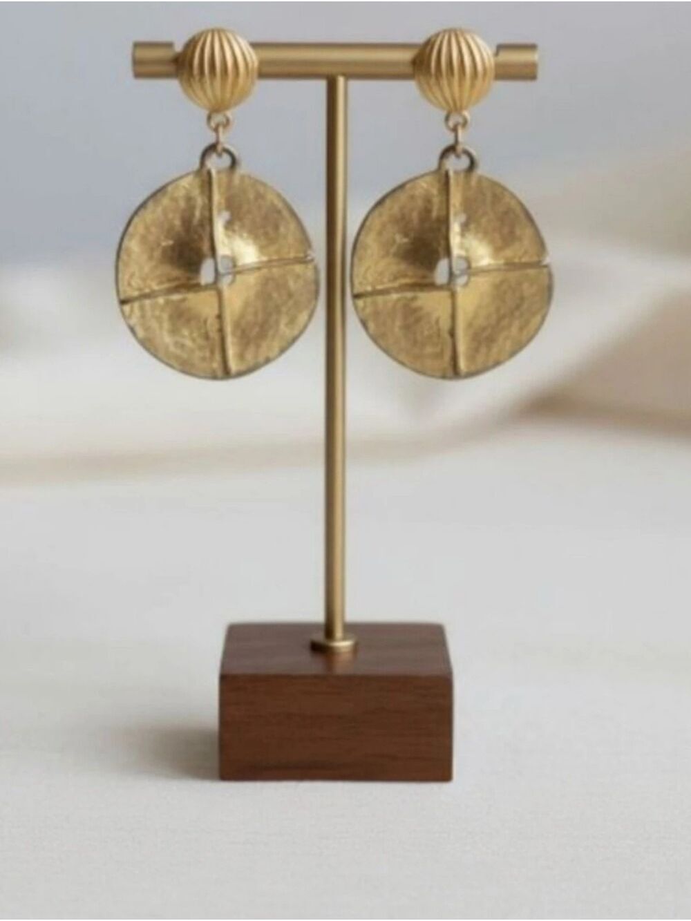 Hammered Gold Disc Earrings Vintage Runway Style